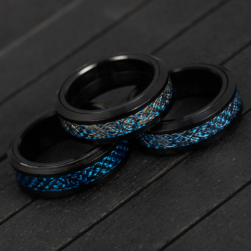 Rotating Carbon Fiber Dragon Pattern Steel Ring for Men - Exclusive European and American Accessories