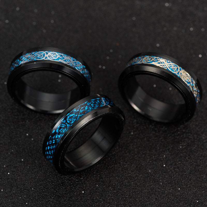 Rotating Carbon Fiber Dragon Pattern Steel Ring for Men - Exclusive European and American Accessories