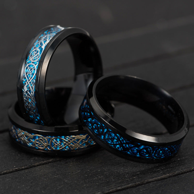 Titanium Steel Carbon Fiber Dragon Ring - Men's European and American Fashion Jewelry