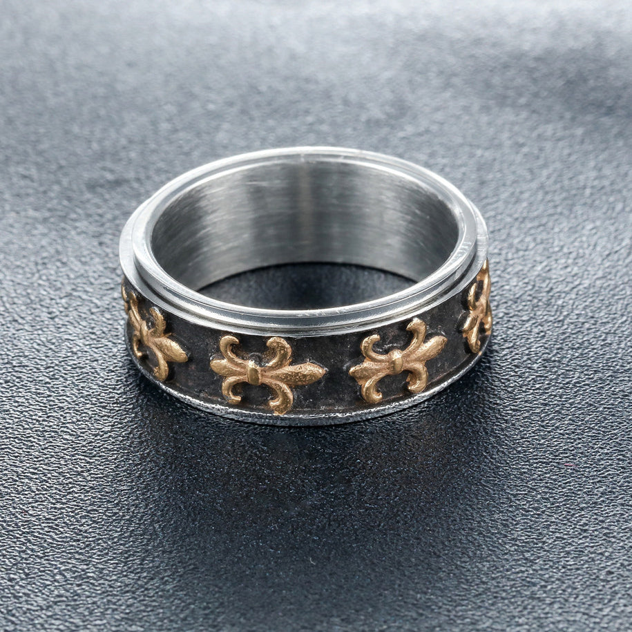 Row of Children Flower Rotating Titanium Steel Ring for Men