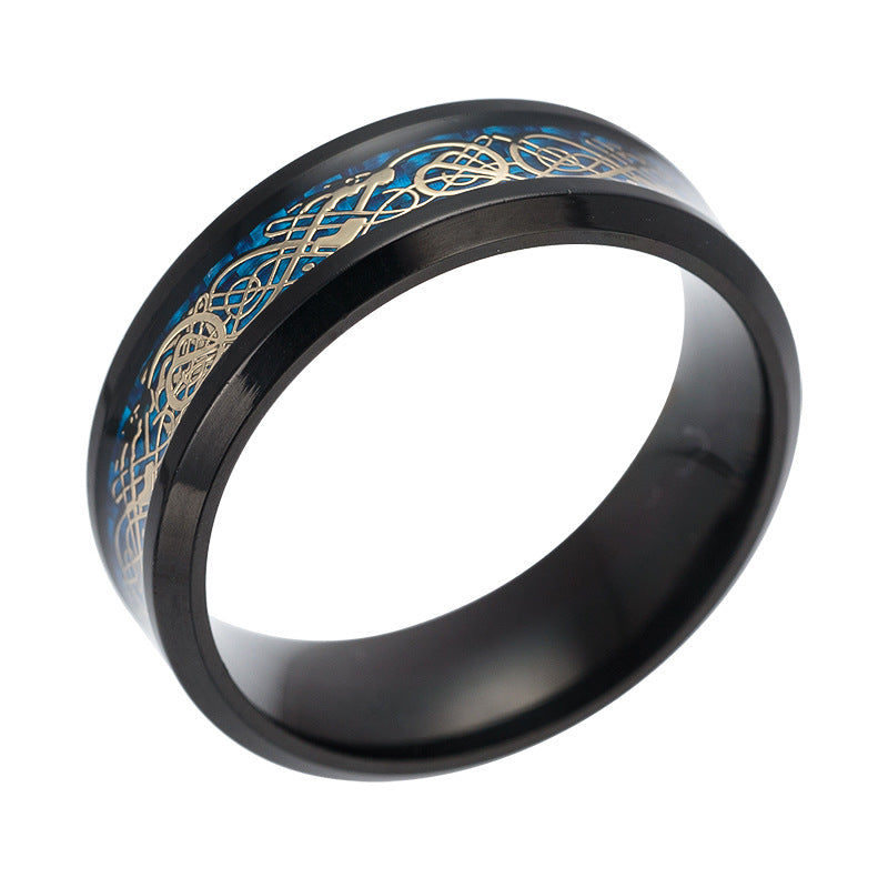 Titanium Steel Carbon Fiber Dragon Ring - Men's European and American Fashion Jewelry