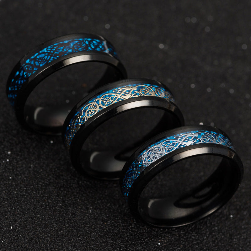 Titanium Steel Carbon Fiber Dragon Ring - Men's European and American Fashion Jewelry