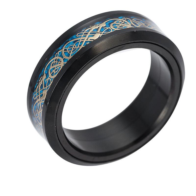 Rotating Carbon Fiber Dragon Pattern Steel Ring for Men - Exclusive European and American Accessories