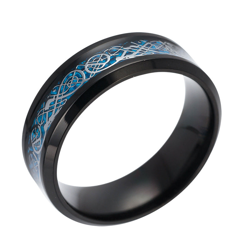 Titanium Steel Carbon Fiber Dragon Ring - Men's European and American Fashion Jewelry