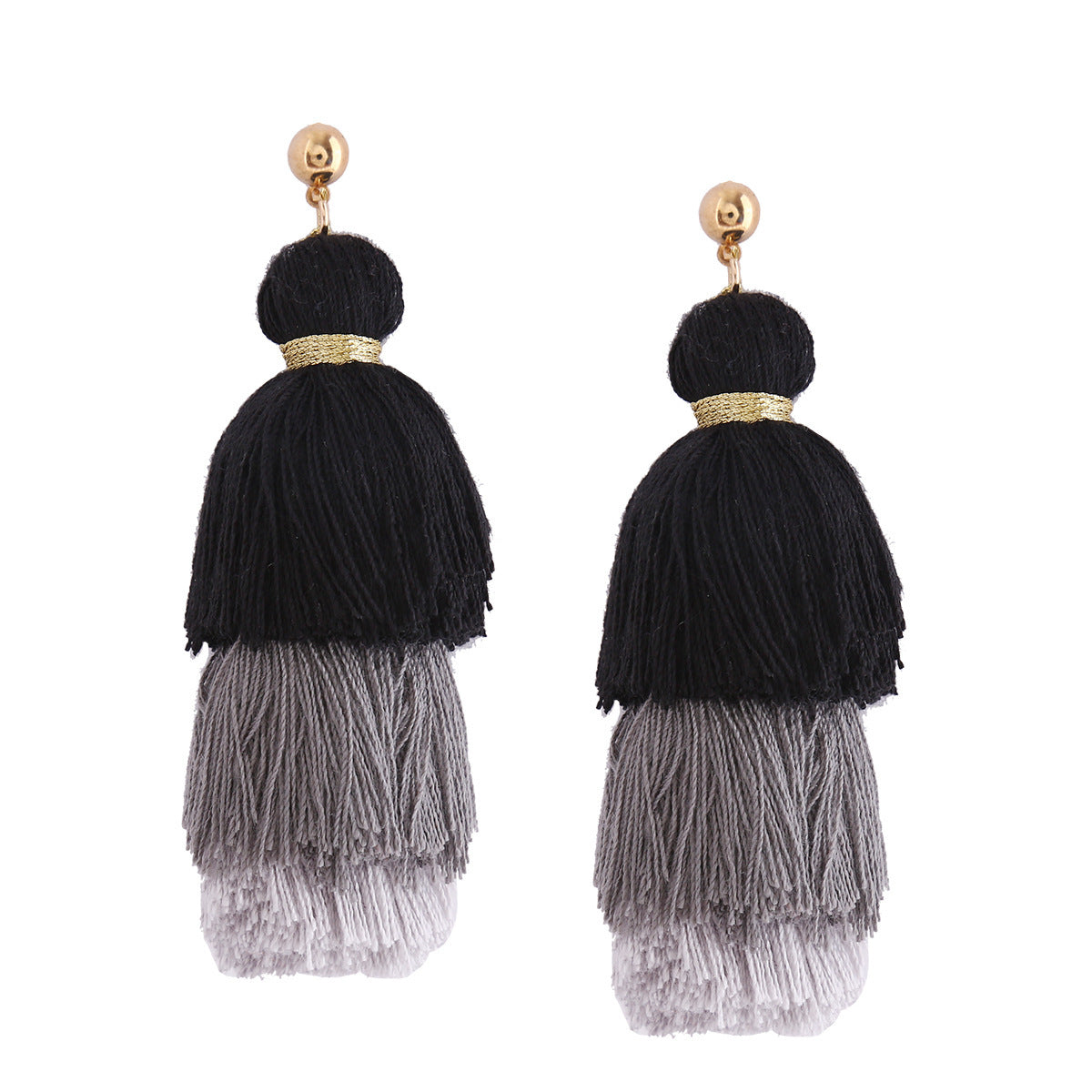 Vienna Verve Long Cotton Tassel Earrings with Metal Needles