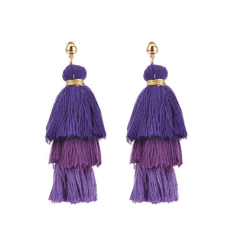 Vienna Verve Long Cotton Tassel Earrings with Metal Needles