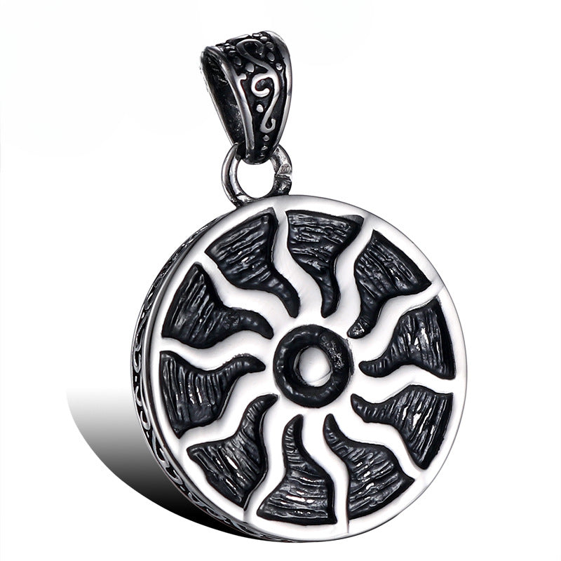 Vintage Titanium Steel Sun Pendant with Flame Design for Men - Hip Hop Sports Rock Jewelry