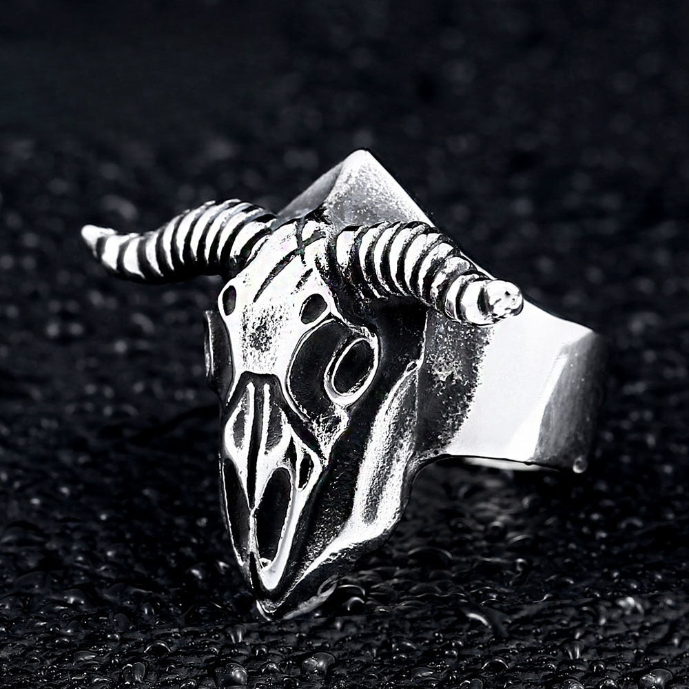 Edgy Titanium Steel Punk Sheepskull Ring for Men – Custom Sizes 7-13