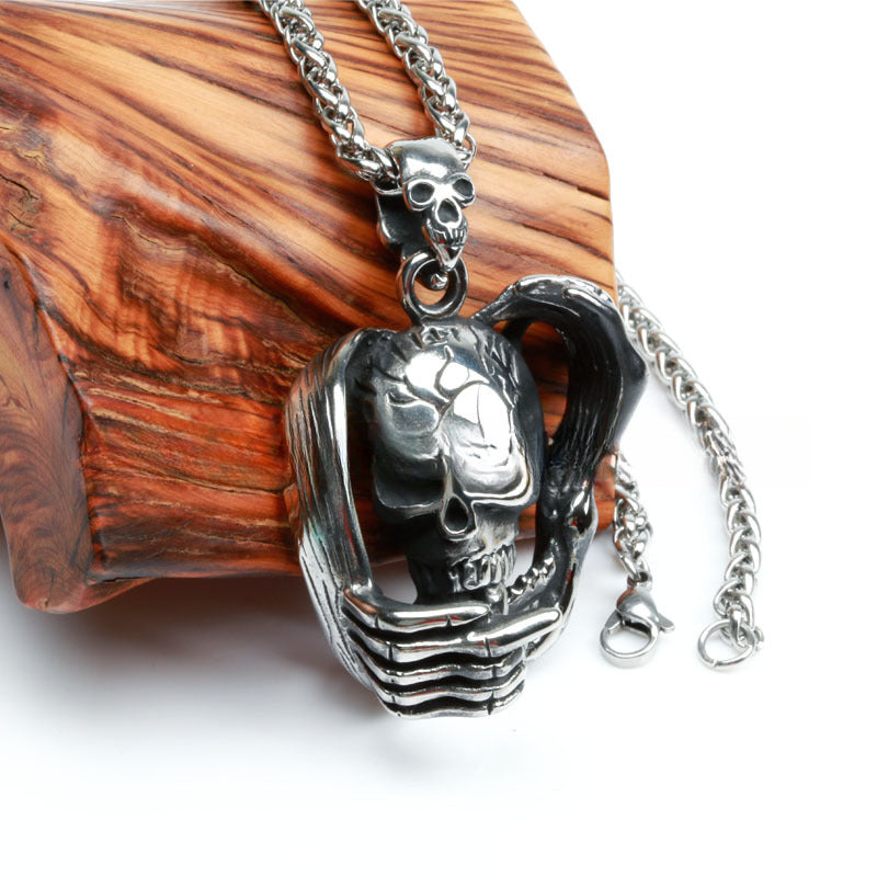 Titanium Steel Skull Demon Claw Pendant Necklace for Men, Retro Punk Spiritual Design