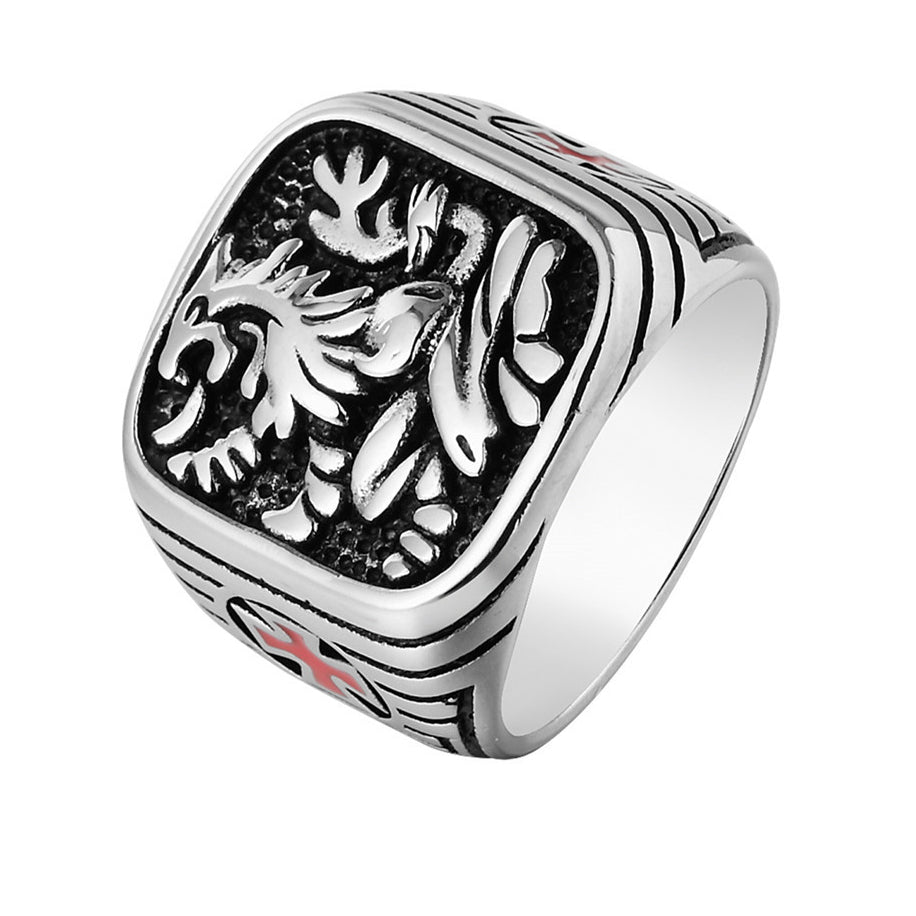 Titanium Steel Men's Ring with Cross Phoenix Totem