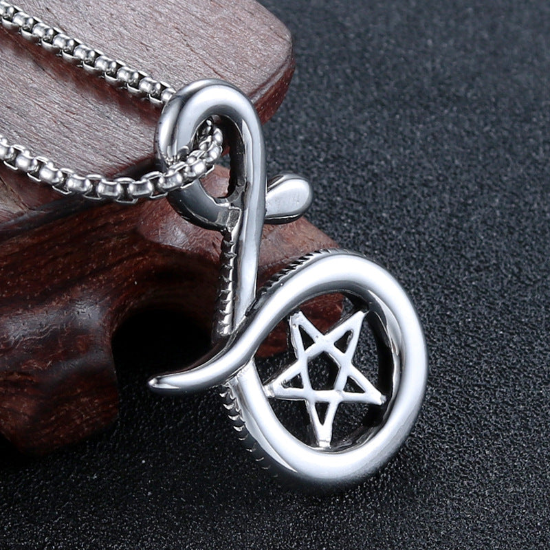 Retro Hollow Pentagram Snake Pendant in Titanium Steel - Fashion Jewelry for Men