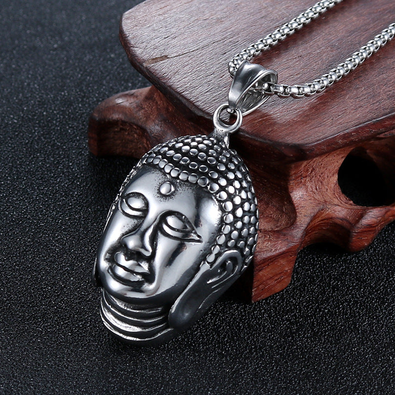 Stylish Three-Dimensional Sakyamuni Buddha Pendant for Men and Women - Retro Stainless Steel Fashion Accessory