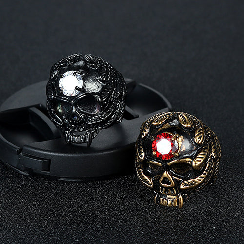 Trendy Retro Punk Skull Ring for Men - Zircon-Encrusted Titanium Steel Wholesale