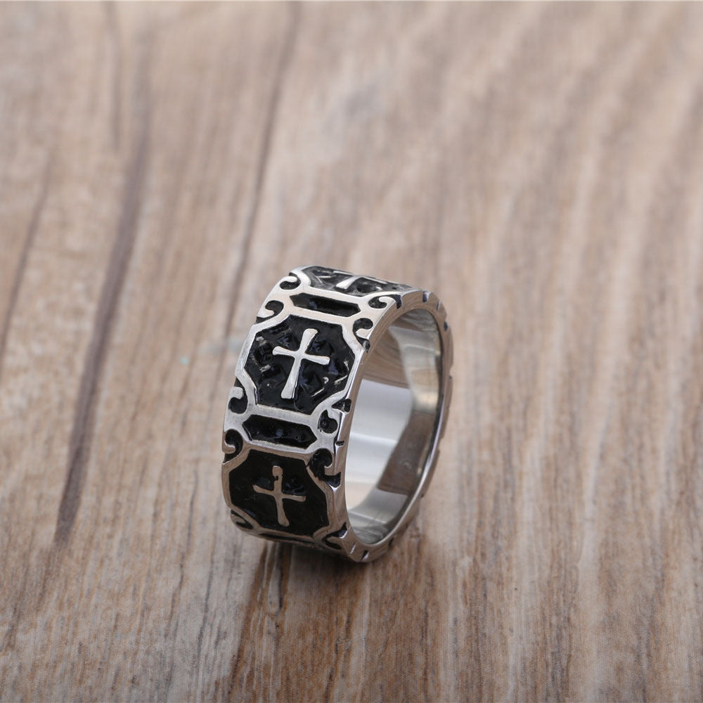 Gothic Cross Titanium Steel Ring - Edgy Retro Punk Accessory for Men