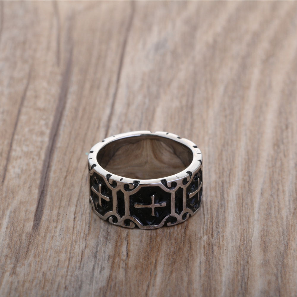 Gothic Cross Titanium Steel Ring - Edgy Retro Punk Accessory for Men