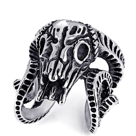 Punk-Inspired Titanium Steel Skull Ring for Men - Retro Red Sheep Design