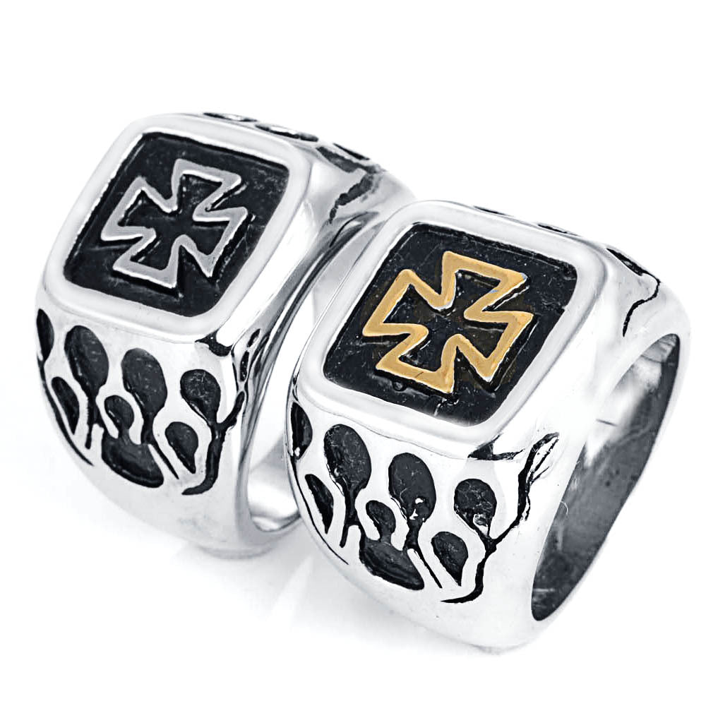 Titanium Steel Punk Cross Ring for Men - Retro Hipster Style