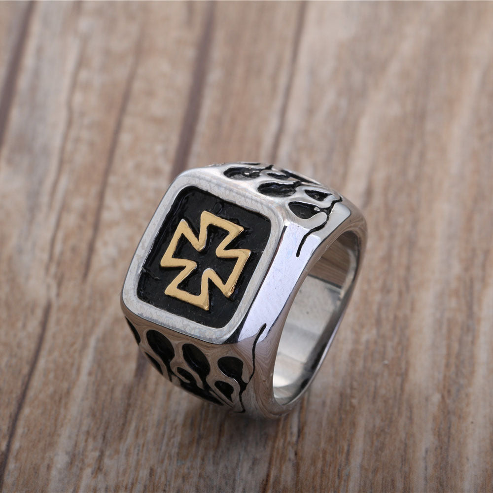 Titanium Steel Punk Cross Ring for Men - Retro Hipster Style