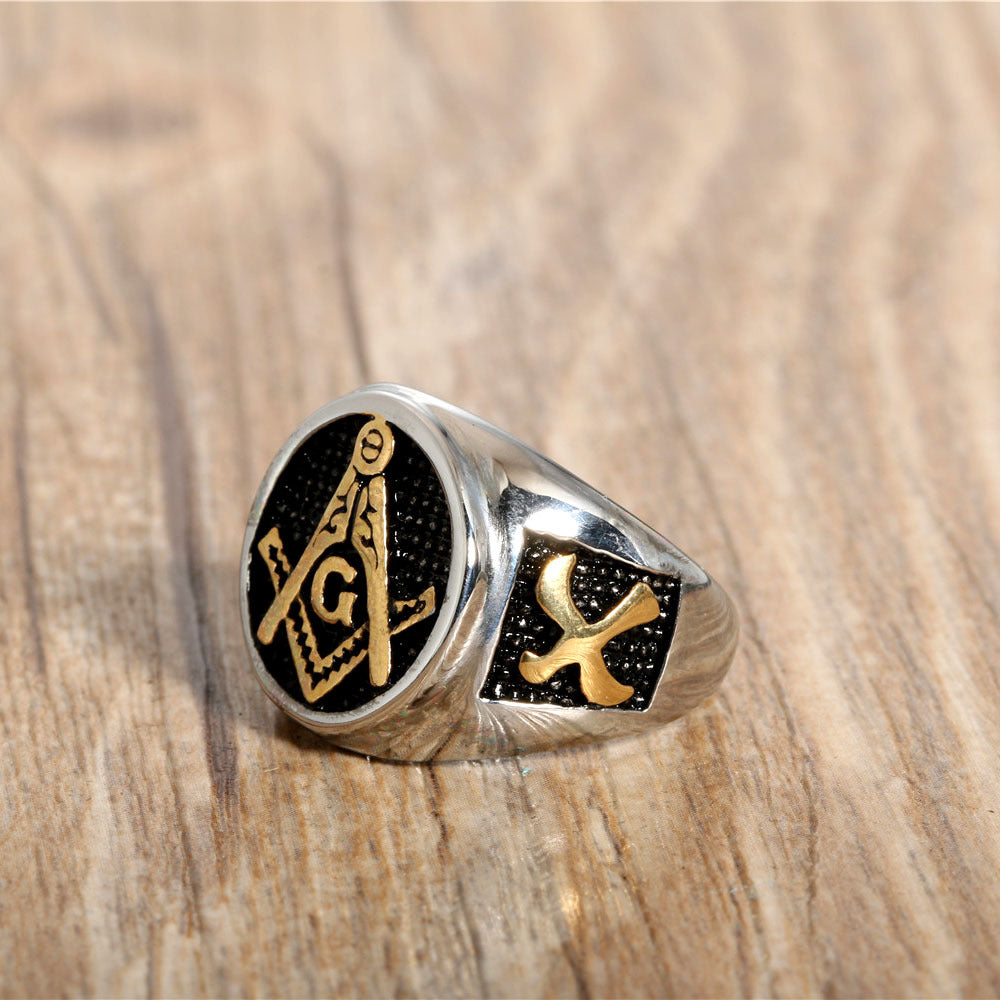 Vintage-Inspired Gold Titanium Steel Freemason Ring for Men - Unique Stainless Steel Fashion Accessory