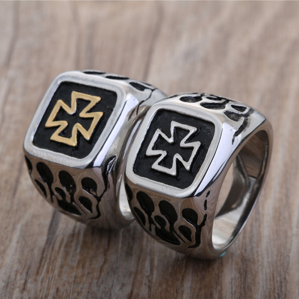 Titanium Steel Punk Cross Ring for Men - Retro Hipster Style