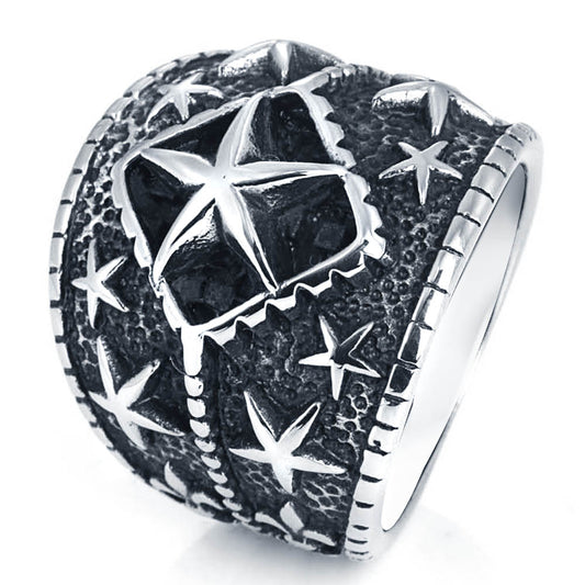 Creative Punk Titanium Steel Pentagram Ring for Men - Bold Retro Style Stainless Steel Accessory