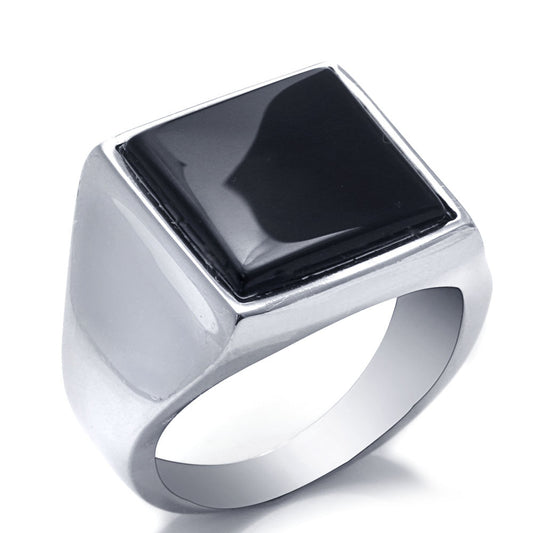 Titanium Steel Retro Punk Agate Ring for Men - Trendy Square Design in Sizes 7-12