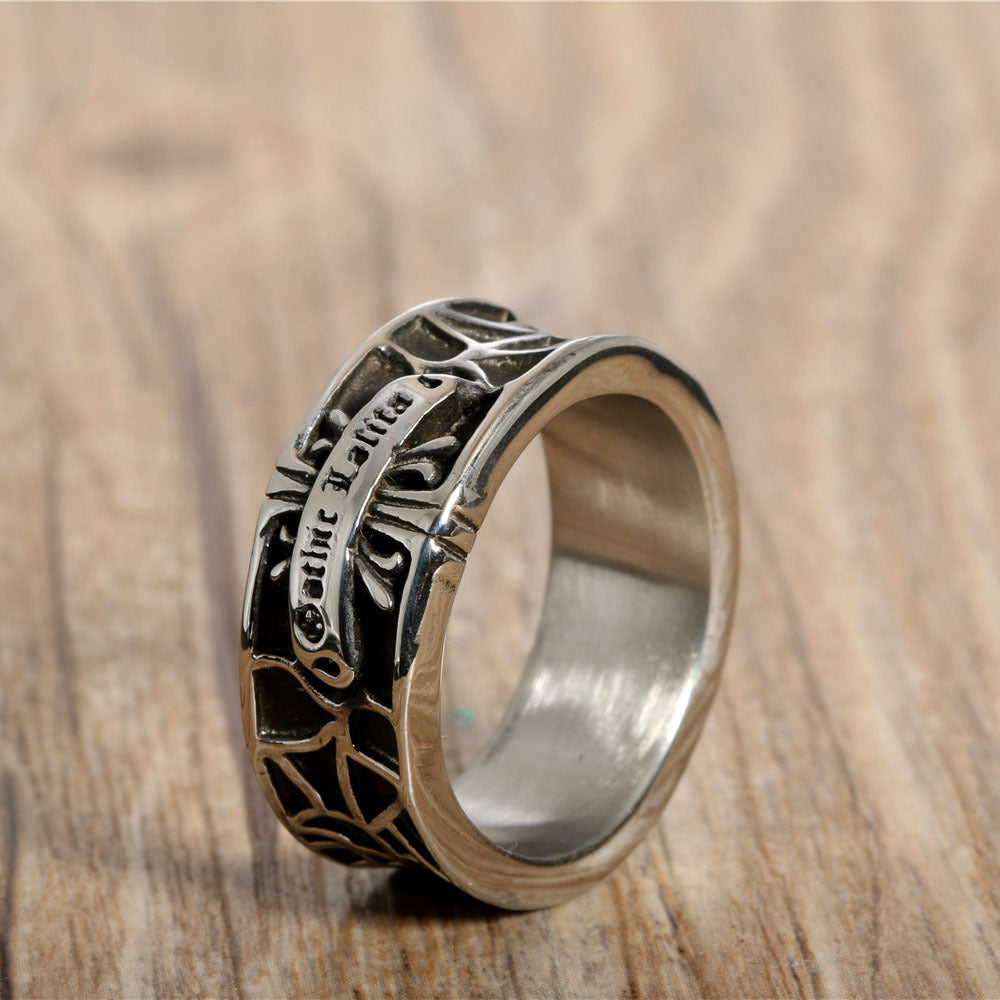 Customizable Retro Punk Stainless Steel Letter Ring for Men in Titanium Steel