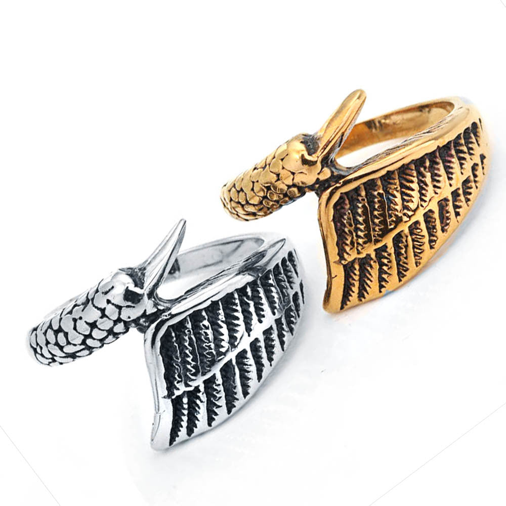 Couples' Retro Feather Ring in Premium Titanium Steel - Stylish Accessory for Him