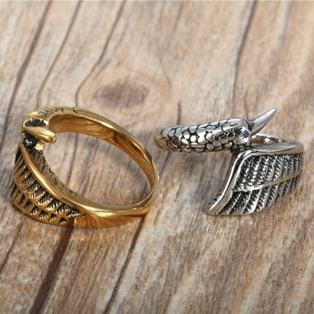 Couples' Retro Feather Ring in Premium Titanium Steel - Stylish Accessory for Him