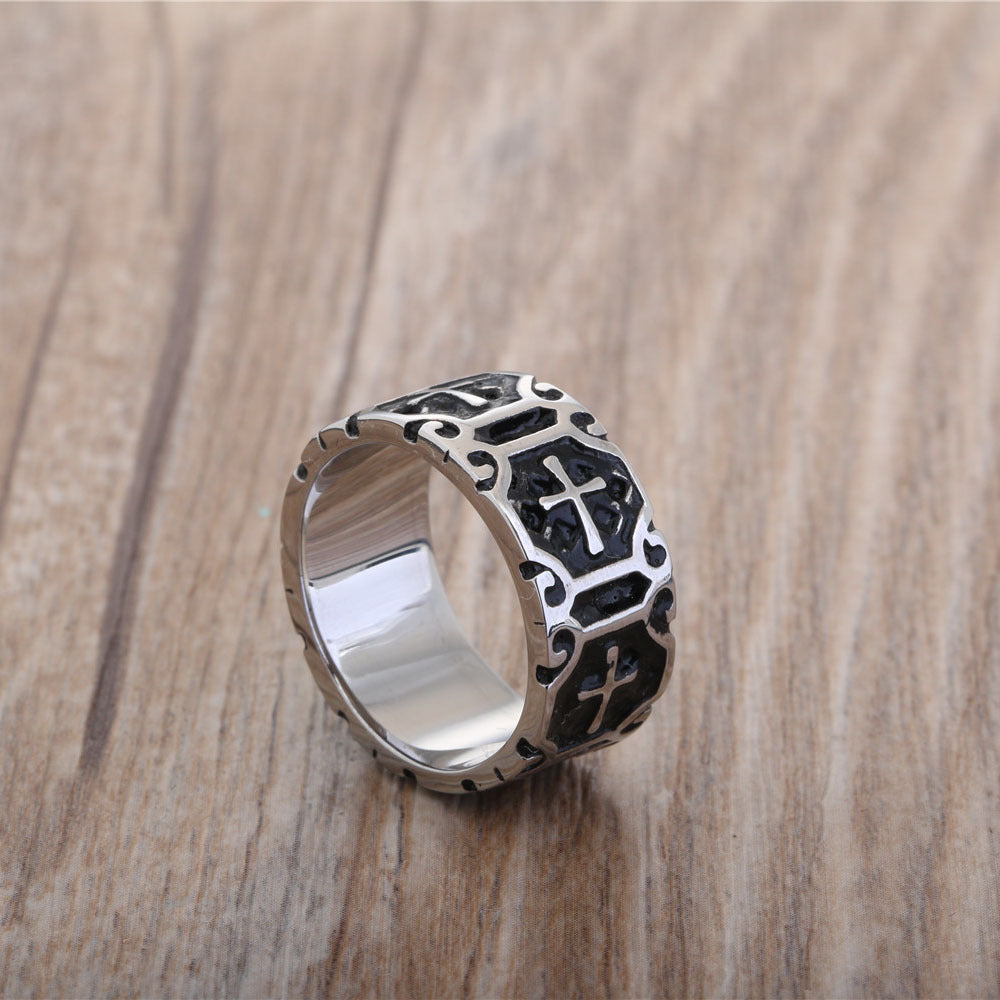 Gothic Cross Titanium Steel Ring - Edgy Retro Punk Accessory for Men