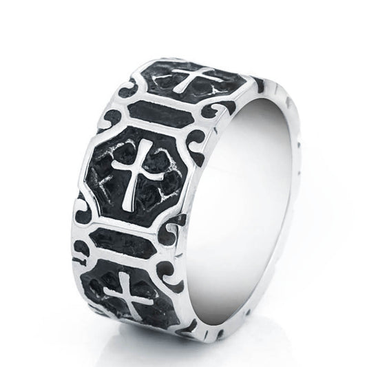 Gothic Cross Titanium Steel Ring - Edgy Retro Punk Accessory for Men