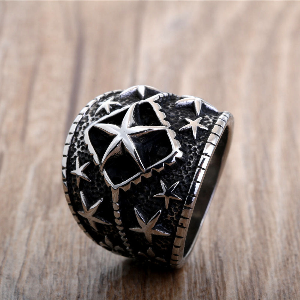 Creative Punk Titanium Steel Pentagram Ring for Men - Bold Retro Style Stainless Steel Accessory