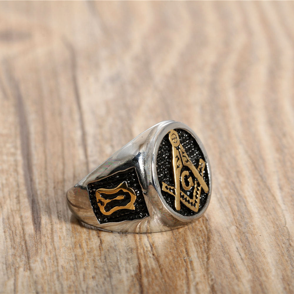 Vintage-Inspired Gold Titanium Steel Freemason Ring for Men - Unique Stainless Steel Fashion Accessory