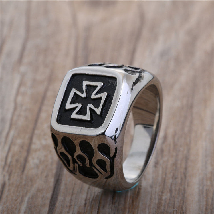 Titanium Steel Punk Cross Ring for Men - Retro Hipster Style