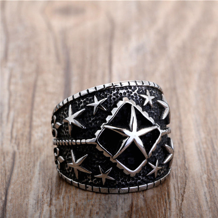 Creative Punk Titanium Steel Pentagram Ring for Men - Bold Retro Style Stainless Steel Accessory