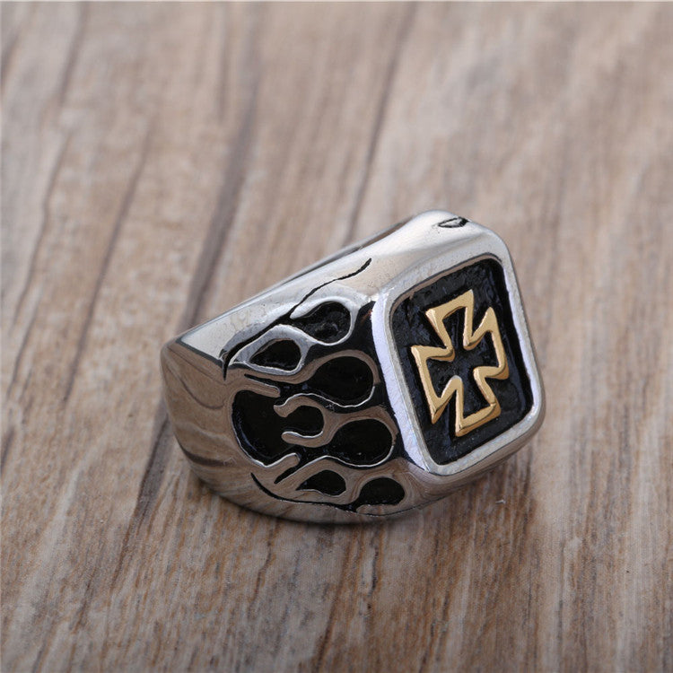 Titanium Steel Punk Cross Ring for Men - Retro Hipster Style