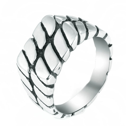 Retro Titanium Steel Zebra Stripe Square Ring for Men - European and American Fashion