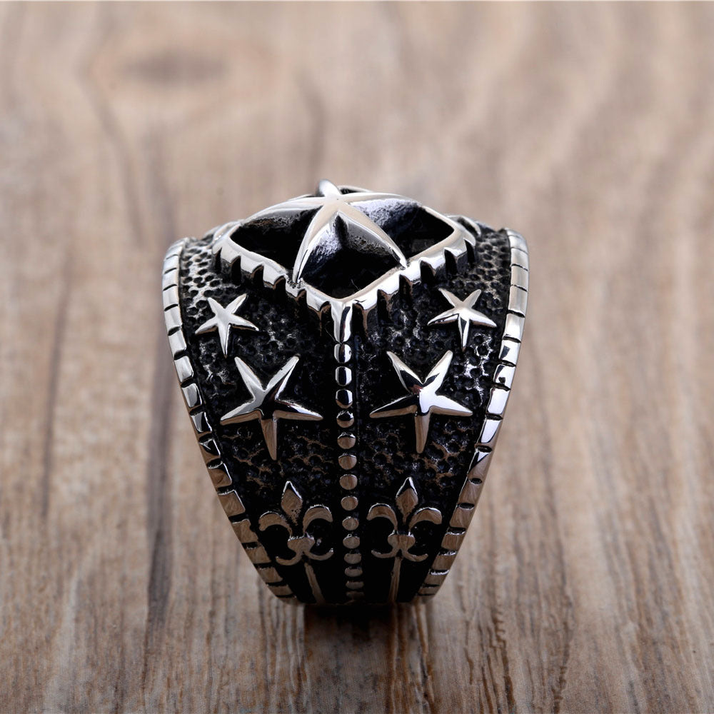 Creative Punk Titanium Steel Pentagram Ring for Men - Bold Retro Style Stainless Steel Accessory