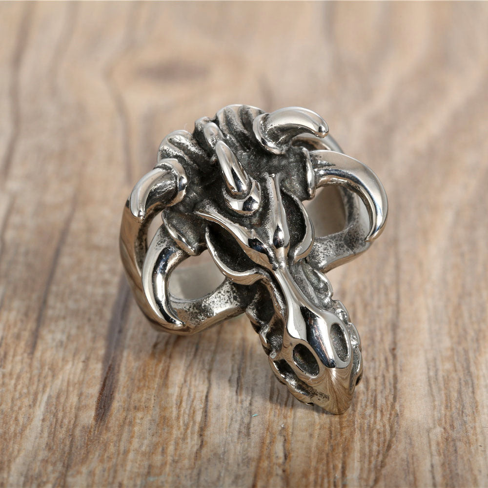 Trendy Titanium Steel Skull Cow Head Ring for the Fashion-Forward Man