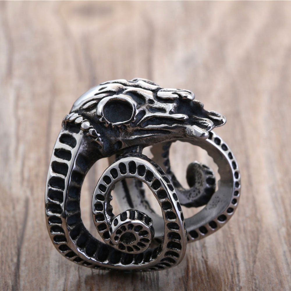 Punk-Inspired Titanium Steel Skull Ring for Men - Retro Red Sheep Design