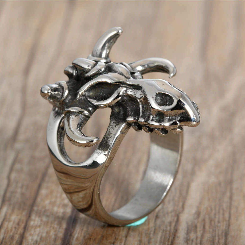 Trendy Titanium Steel Skull Cow Head Ring for the Fashion-Forward Man