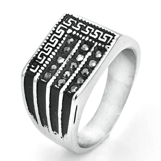 Punk-Inspired Titanium Steel Zircon Ring with Great Wall Design - Retro Holiday Gift for Men