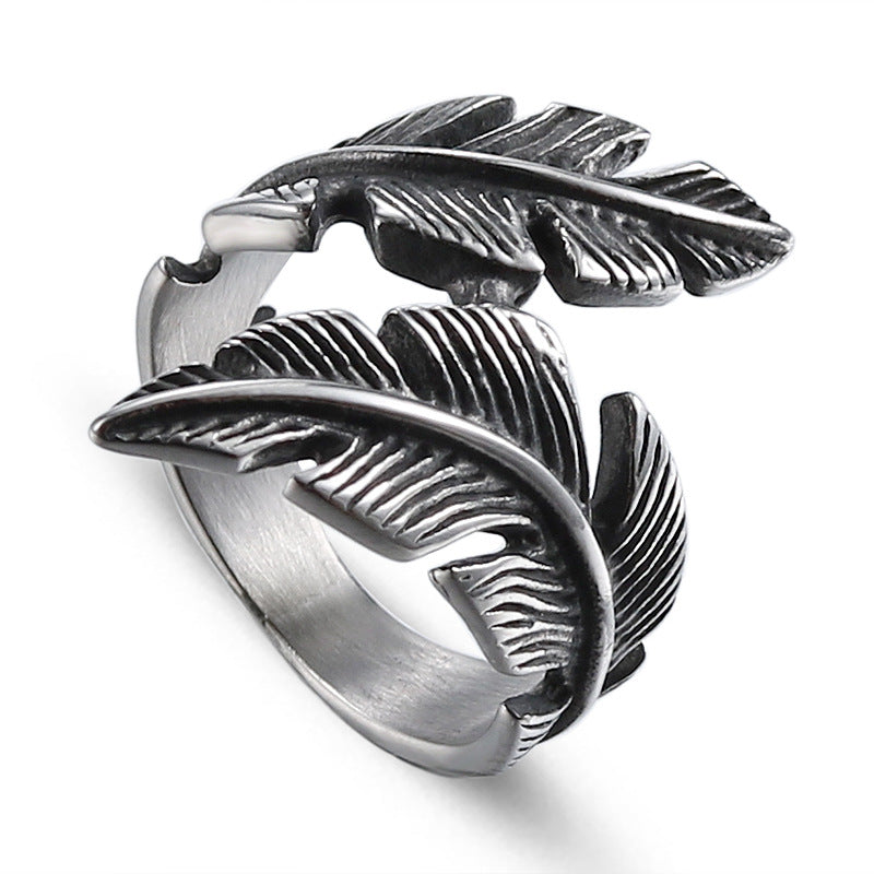 Unisex Retro Feather-Inspired Titanium Steel Ring - Stylish Jewelry for Men and Women