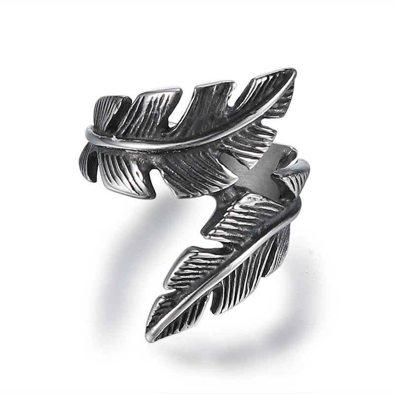 Unisex Retro Feather-Inspired Titanium Steel Ring - Stylish Jewelry for Men and Women