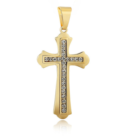 Zircon Saint Latin Cross Titanium Steel Pendant for Men