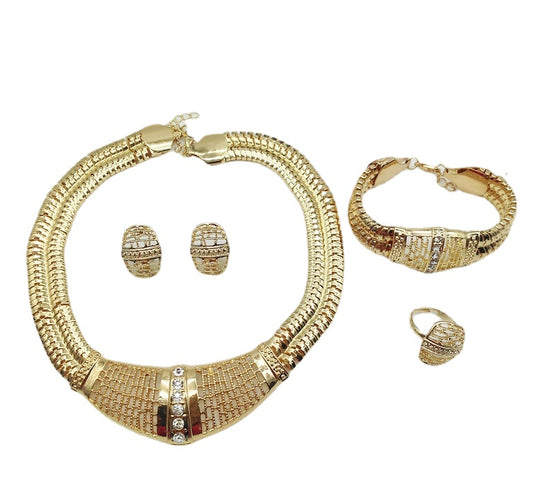 Exquisite Serpent Set: Snake Bone Jewelry Ensemble with Necklace, Earrings, Bracelet, and Ring