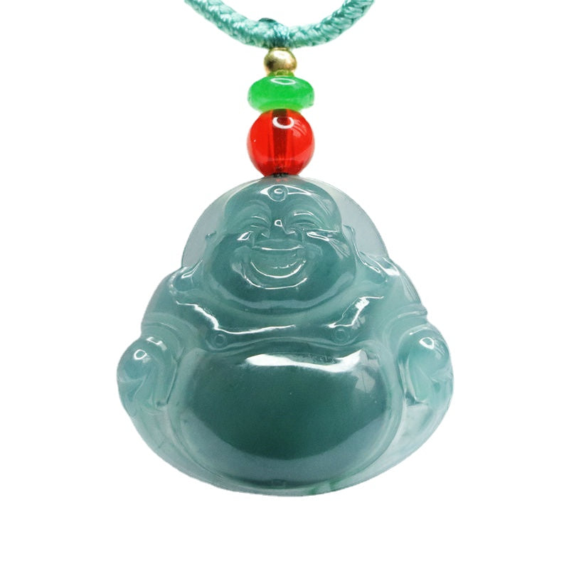 Buddha Jade Necklace with Ice Blue Green Natural Jade Pendant