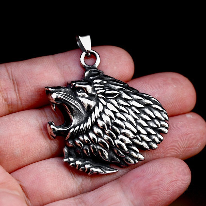 Vintage-Inspired Stainless Steel Wolf Head Pendant for Men - Custom Titanium Steel Animal Jewelry