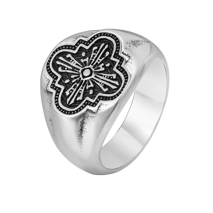 Wide Croix Cross Flower Titanium Steel Ring for Men