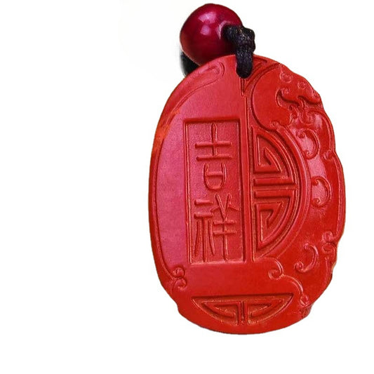 Cinnabar Auspicious Ruyi Pendant, Red Sand Pendant, Jewelry